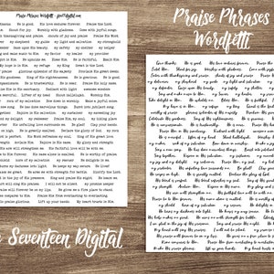 Praise Phrases Bible Journaling Wordfetti Printable Kit - Psalms Scripture Journal - Christian Junk Journal - Machine à écrire et polices de script