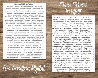 Praise Phrases Bible Journaling Wordfetti Printable Kit - Psalms Scripture Journal - Christian Junk Journal - Typewriter and Script Fonts