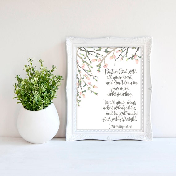 Proverbs 3 5 6 Scripture Wall Art Bible Verse Print Christian Graduation Gift Religious Sign Printable Under 10 Dorm Room Decor