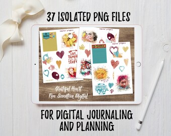 Grateful Heart Digital Stickers - Digital Bible Journaling - iPad Journaling and Planning - Digital Bullet Journal - PNG Files