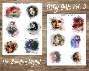 Artsy Girls Printable for Mixed Media, Bible Journaling, Art Journaling - African American Women - Black Ladies - People of Color