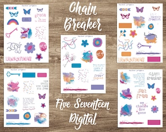 Bible Journaling Printable Kit - Chain Breaker - Abstract Collage Art Bits - Butterflies