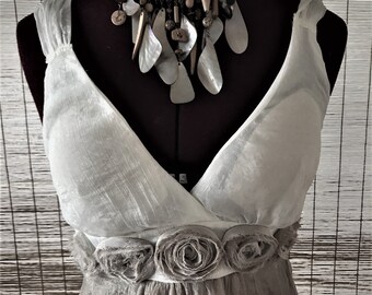 Shimmery Ruffled Summer Top: Two-Tone Roses, Adjustable Straps