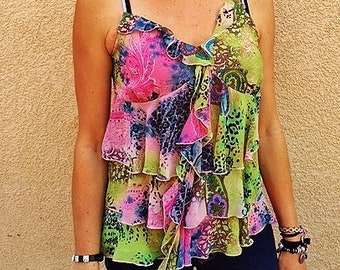 Cute Summer Top Cute Ruffled Top Sexy and Artsy Summer Top  Spaghetti Straps Super Cute Top Amazing Colors Size Small Bisou Bisou Brand