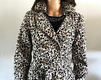 Trench Coat, Rain Coat, Animal Print, Leopard Print Coat, Stylish Trench Coat, Lined Raincoat, Attractive Rain Coat, Size Medium Trench Coat