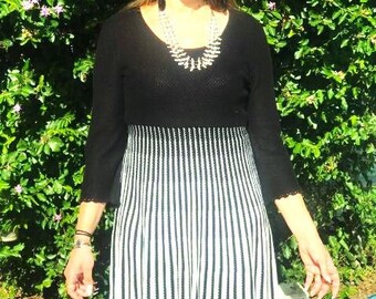 Vintage Calvin Klein Black White Knit Dress, Gold Zipper Front Size M - Etsy