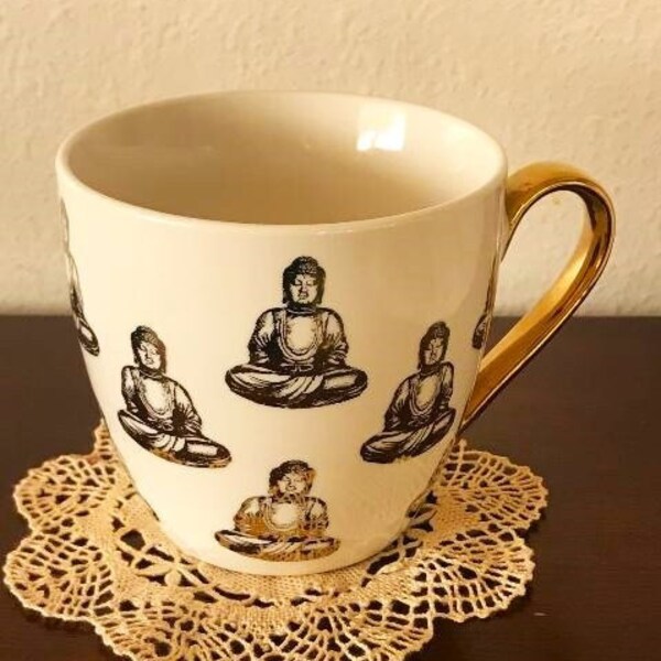 Buddha Mug, Mug with Gold Buddhas, Buddha Coffee Mug, Gold Buddhas, Coffee Mug, Elegant Mug, Tea Mug,