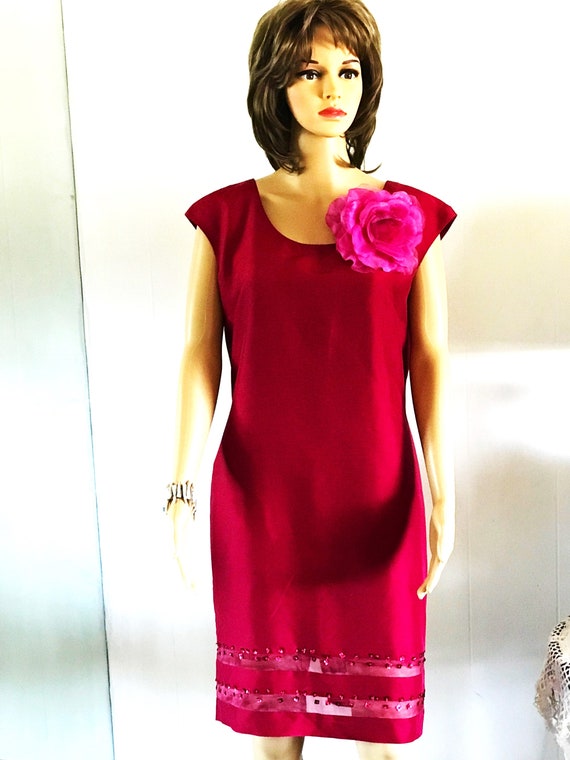 Red Silk Dress,  Silk Cocktail Dress, Cocktail Dr… - image 7