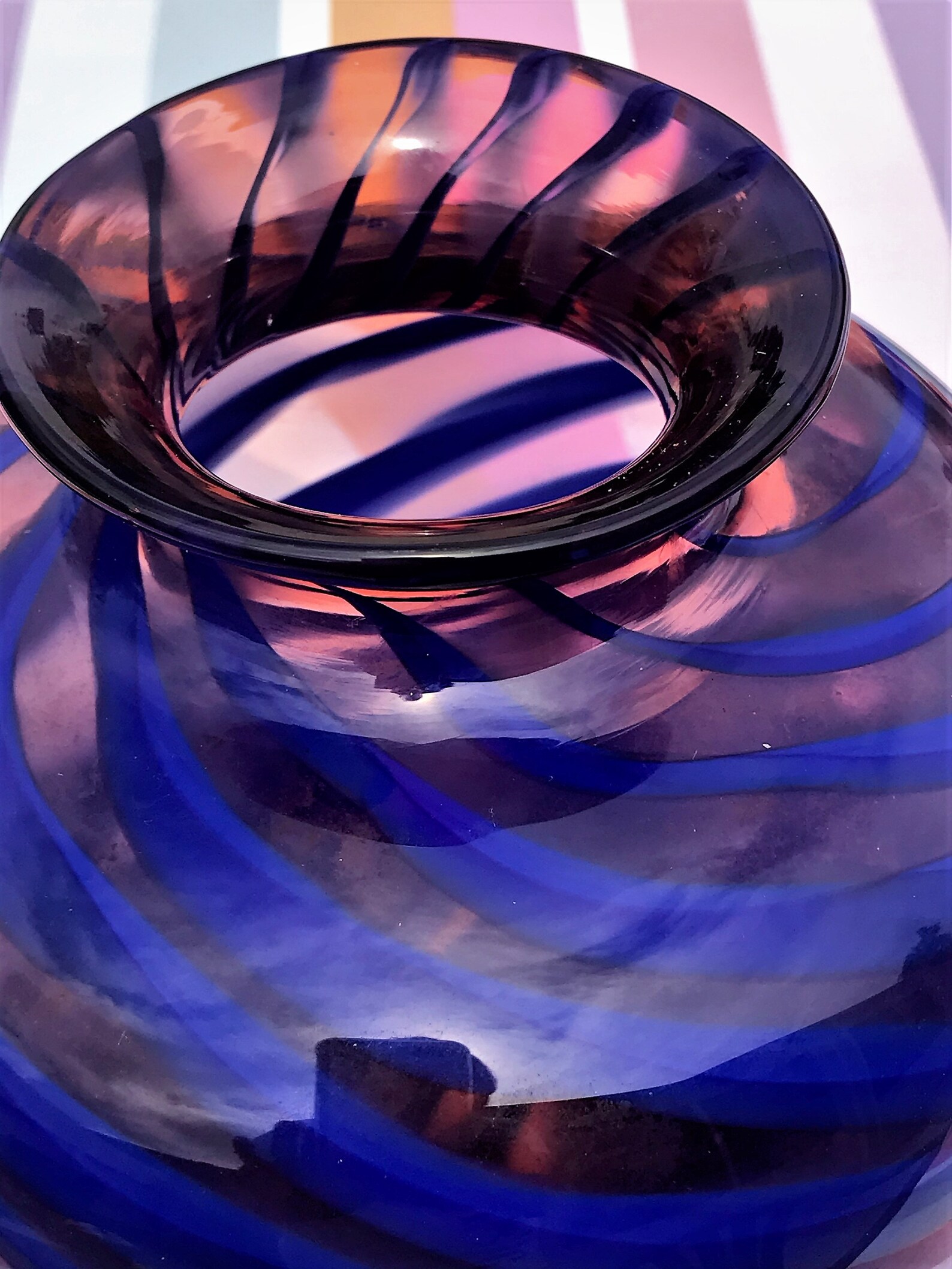 Hand Blown Glass Blue Vase Glass Blue Vase Swirly Design Etsy