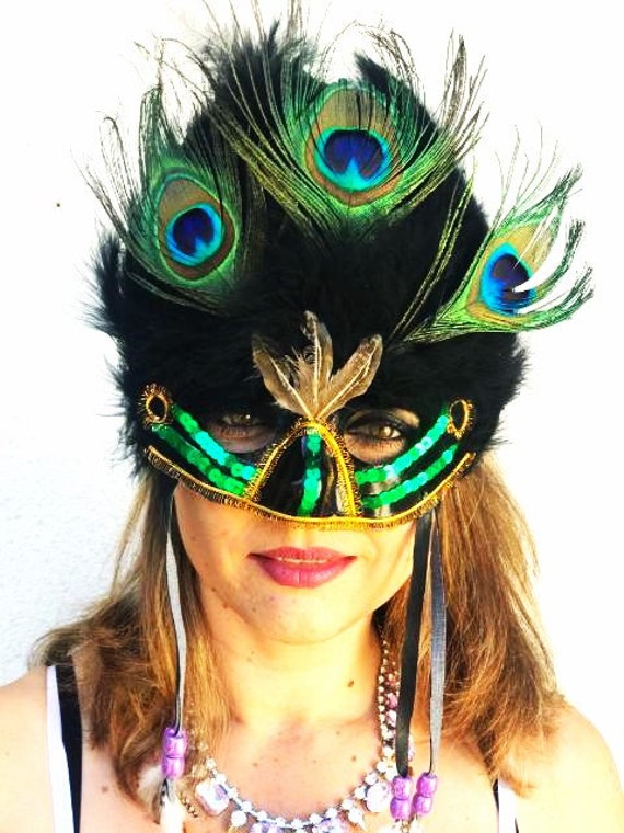 Peacock Feather Mask, Glamorous Mask, Mask with Fe