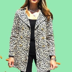 Leopard Print Trench Rain Coat - Stylish Animal Print, Size Medium
