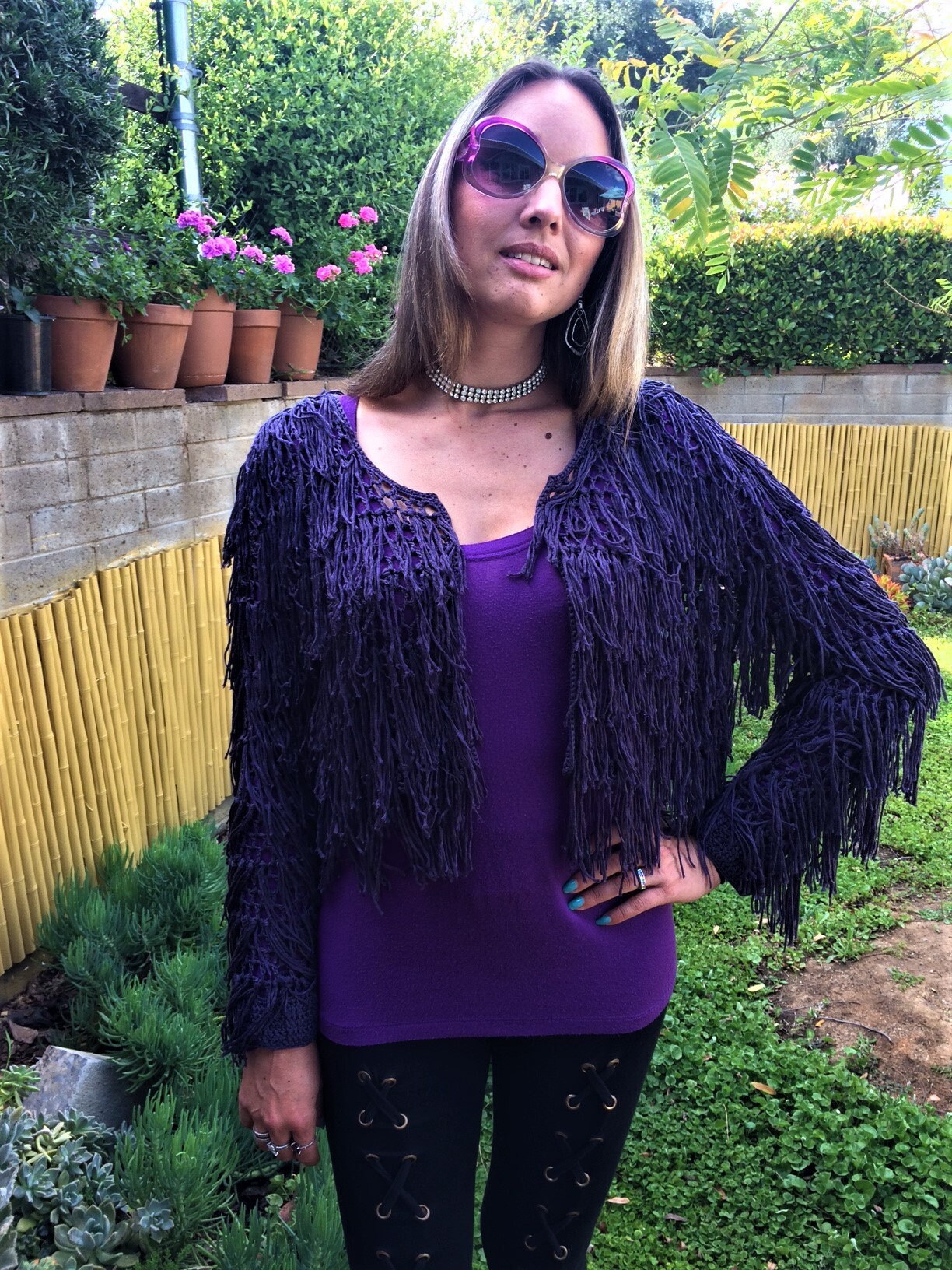 purple fuzzy sweater