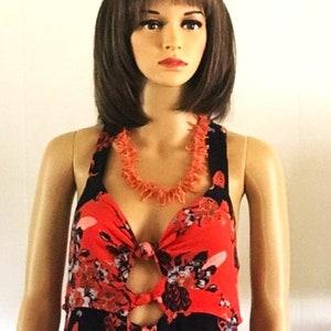 Free People Navy Blue and Orange Open Back Summer Dress - Size Medium image 3