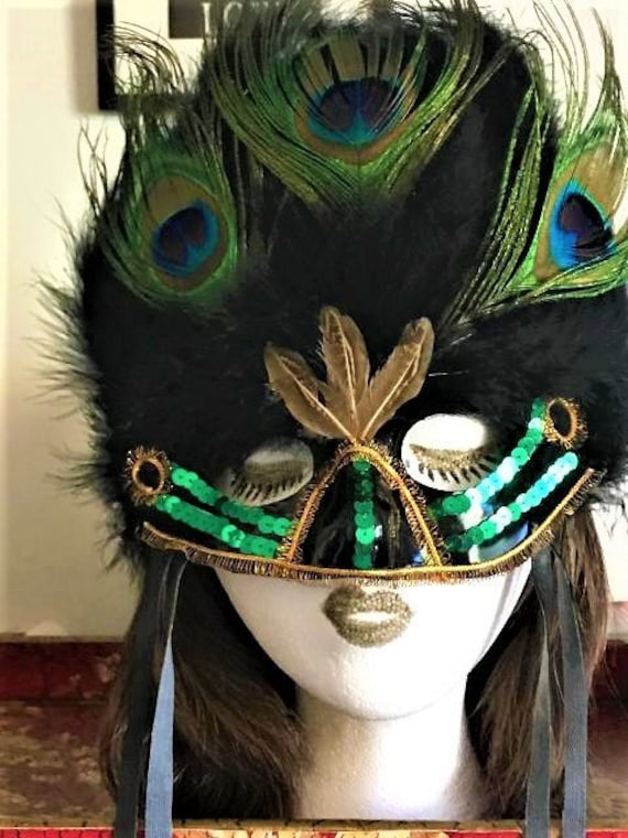 Peacock Feather Mask, Glamorous Mask, Mask with Feath… Gem