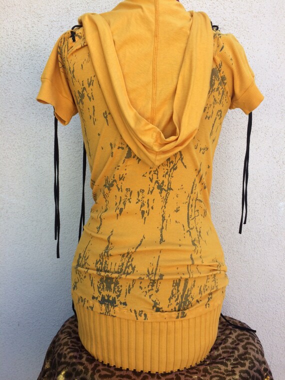 Rhinestone Hoodie, Artsy Sweatshirt,  Yellow Hood… - image 4