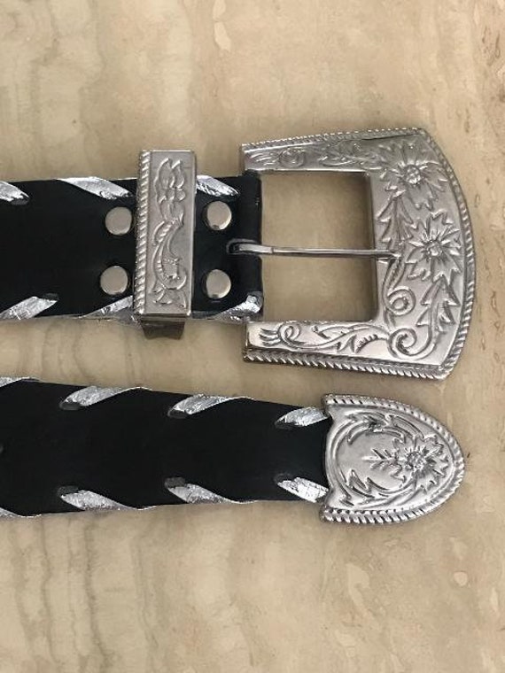 Black Leather Belt, Genuine Leather Belt, Silver B