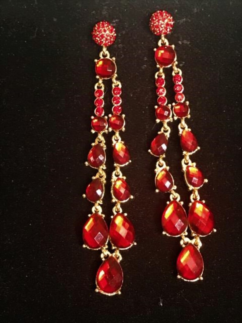 Dangle Earrings, Red Drop Earrings,, 4 Inch Earrings, Ruby Red Earrings, Super Long Earrings, Gift for Her image 5