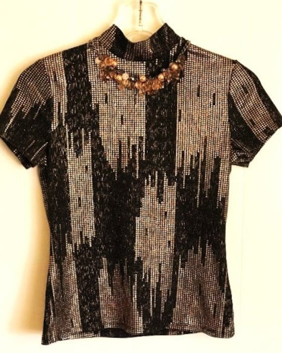 Glittery Top, Casual Metallic Top, Sparkly Shirt, 