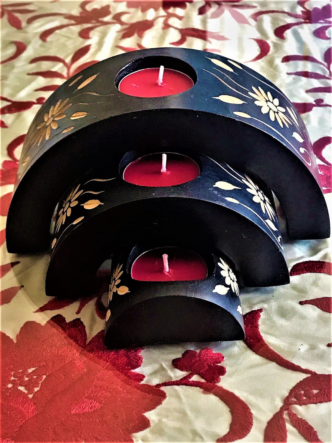 3 Piece Candles Edelweiss Candleholders Wooden Candles Etsy