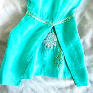 Johnny Was Sheer Aquamarine Embroidered Blouse Long Sleeves Size: Small or Medium image 7