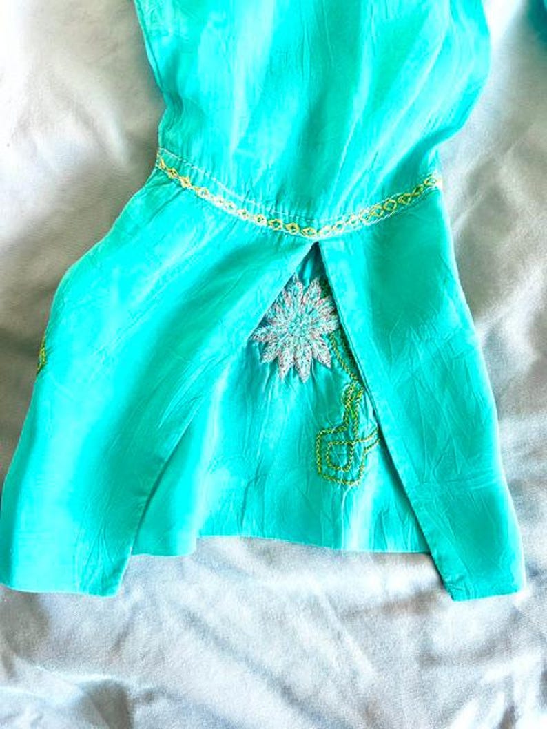 Johnny Was Sheer Aquamarine Embroidered Blouse Long Sleeves Size: Small or Medium image 7