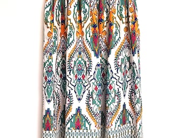 Abstract Pattern Long Skirt: Green Blue & Orange - Open Front Size Large