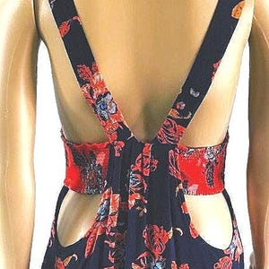Free People Navy Blue and Orange Open Back Summer Dress - Size Medium image 9
