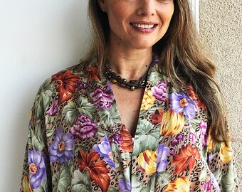 Floral Silk Robe with Pockets: Women's Small Size