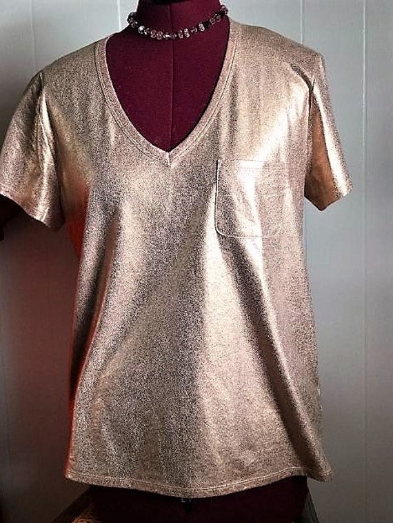 Pink Metallic Shirt, Trendy Metallic T, Medium Met