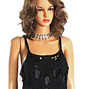 Free People Black Crochet Dress with Matching Black Slip Size: Medium image 8