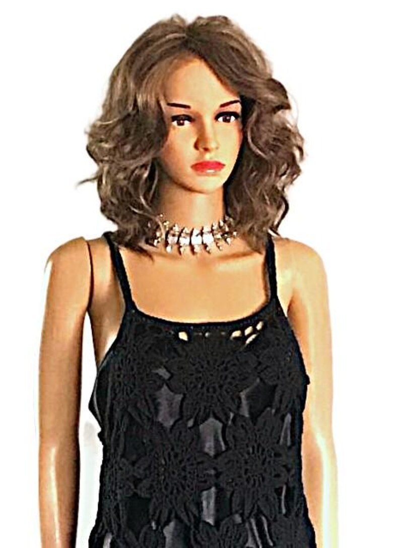 Free People Black Crochet Dress with Matching Black Slip Size: Medium image 8