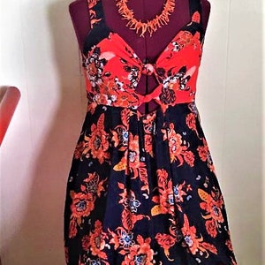 Free People Navy Blue and Orange Open Back Summer Dress - Size Medium image 1
