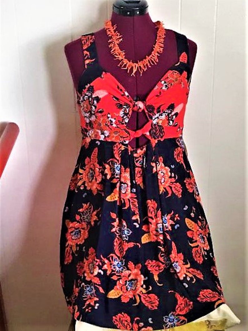 Free People Navy Blue and Orange Open Back Summer Dress - Size Medium image 1