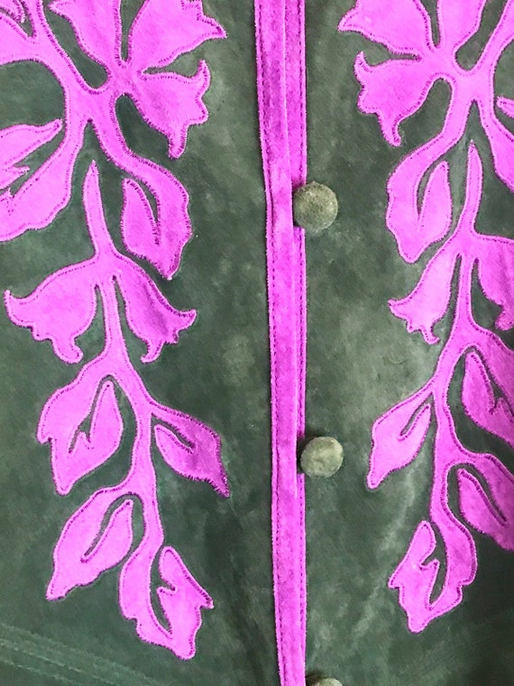 Louis Dell'Olio, Green Suede Jacket, Purple Leaf … - image 3