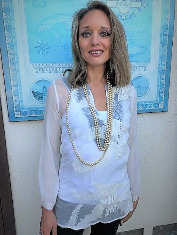 Sheer White Blouse, Sequins Blouse, Whimsical Blo… - image 2