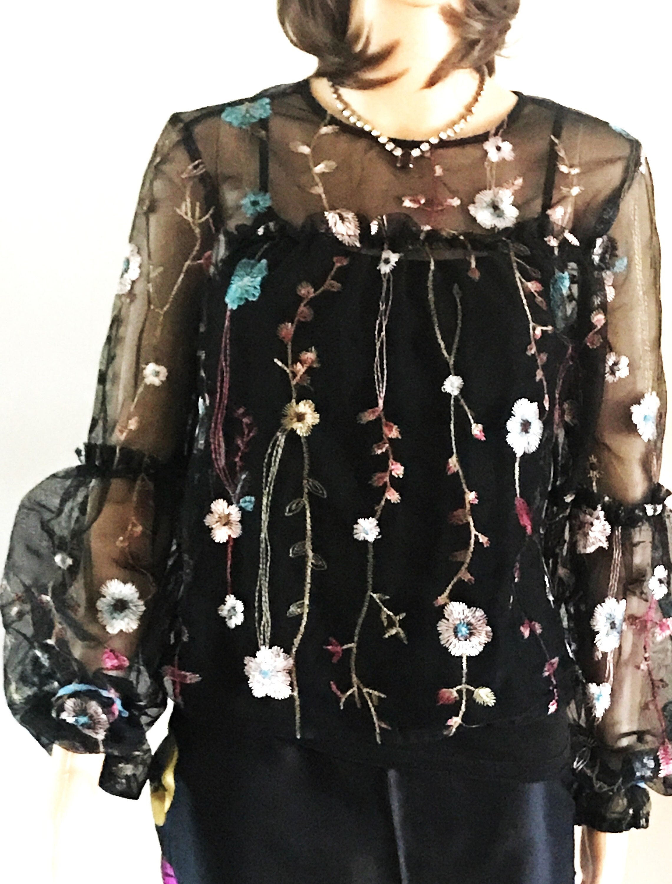 sheer embroidered floral top