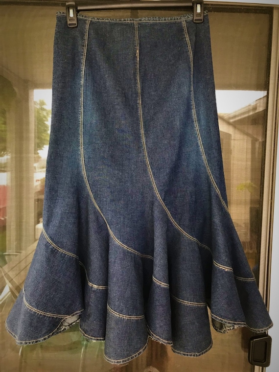 Maxi Jean Skirt, Jean Skirt, Bell Bottom Skirt, Su