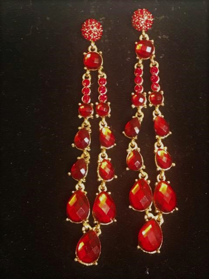 Dangle Earrings, Red Drop Earrings,, 4 Inch Earrings, Ruby Red Earrings, Super Long Earrings, Gift for Her image 3