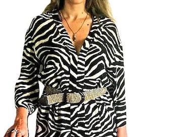 Zebra Print Summer Dress: Business Casual Office Dress - Size Medium