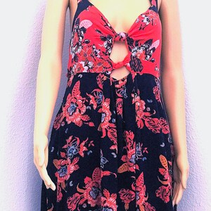Free People Navy Blue and Orange Open Back Summer Dress - Size Medium image 10
