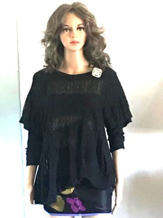Free People Top, Black Lace Top, Large Womens Blou
