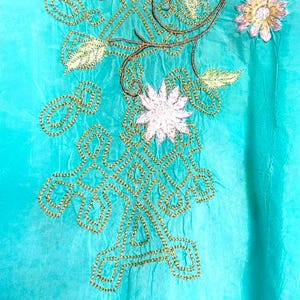 Johnny Was Sheer Aquamarine Embroidered Blouse Long Sleeves Size: Small or Medium image 5