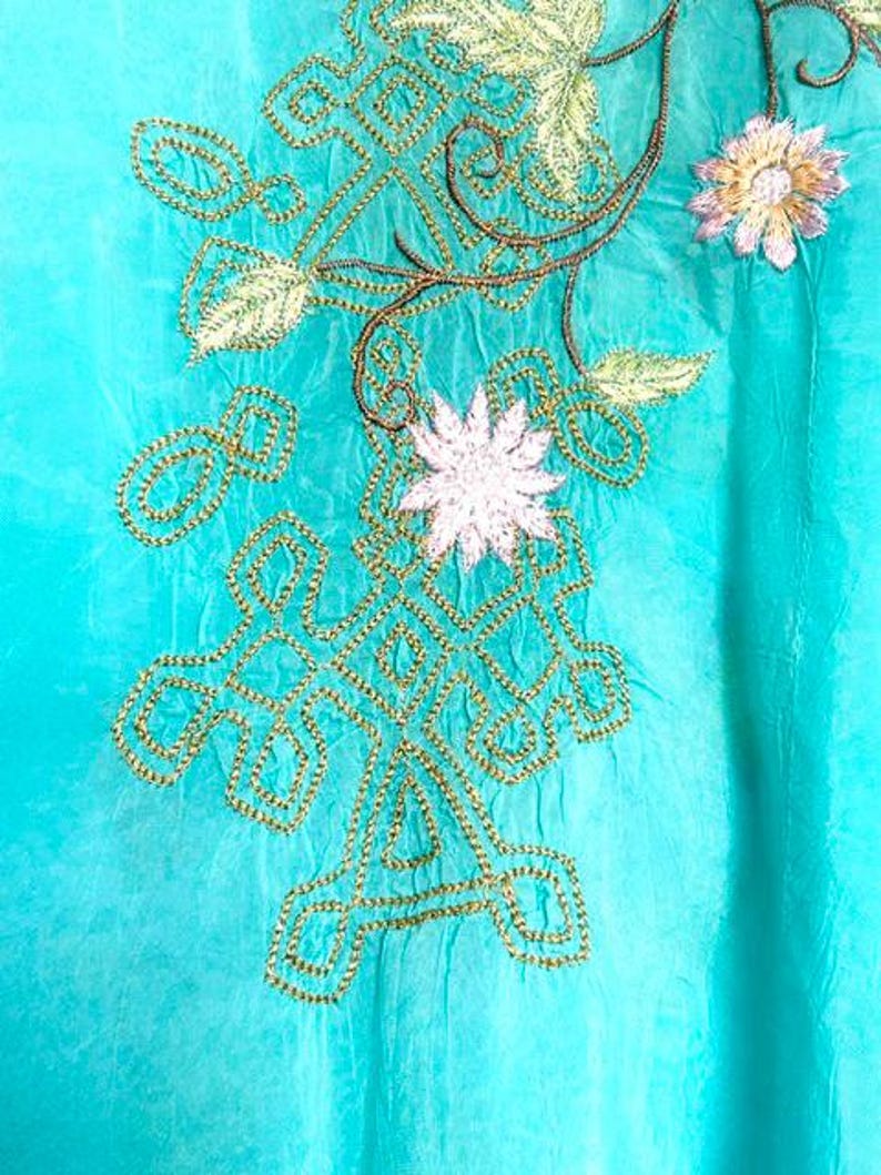Johnny Was Sheer Aquamarine Embroidered Blouse Long Sleeves Size: Small or Medium image 5