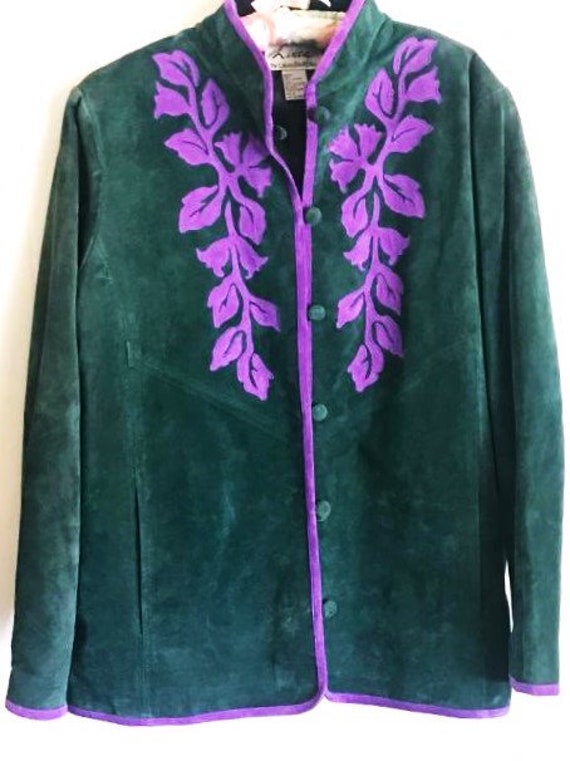 Louis Dell'Olio, Green Suede Jacket, Purple Leaf … - image 2