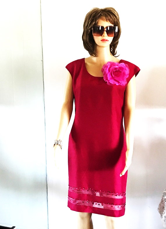 Red Silk Dress,  Silk Cocktail Dress, Cocktail Dr… - image 5