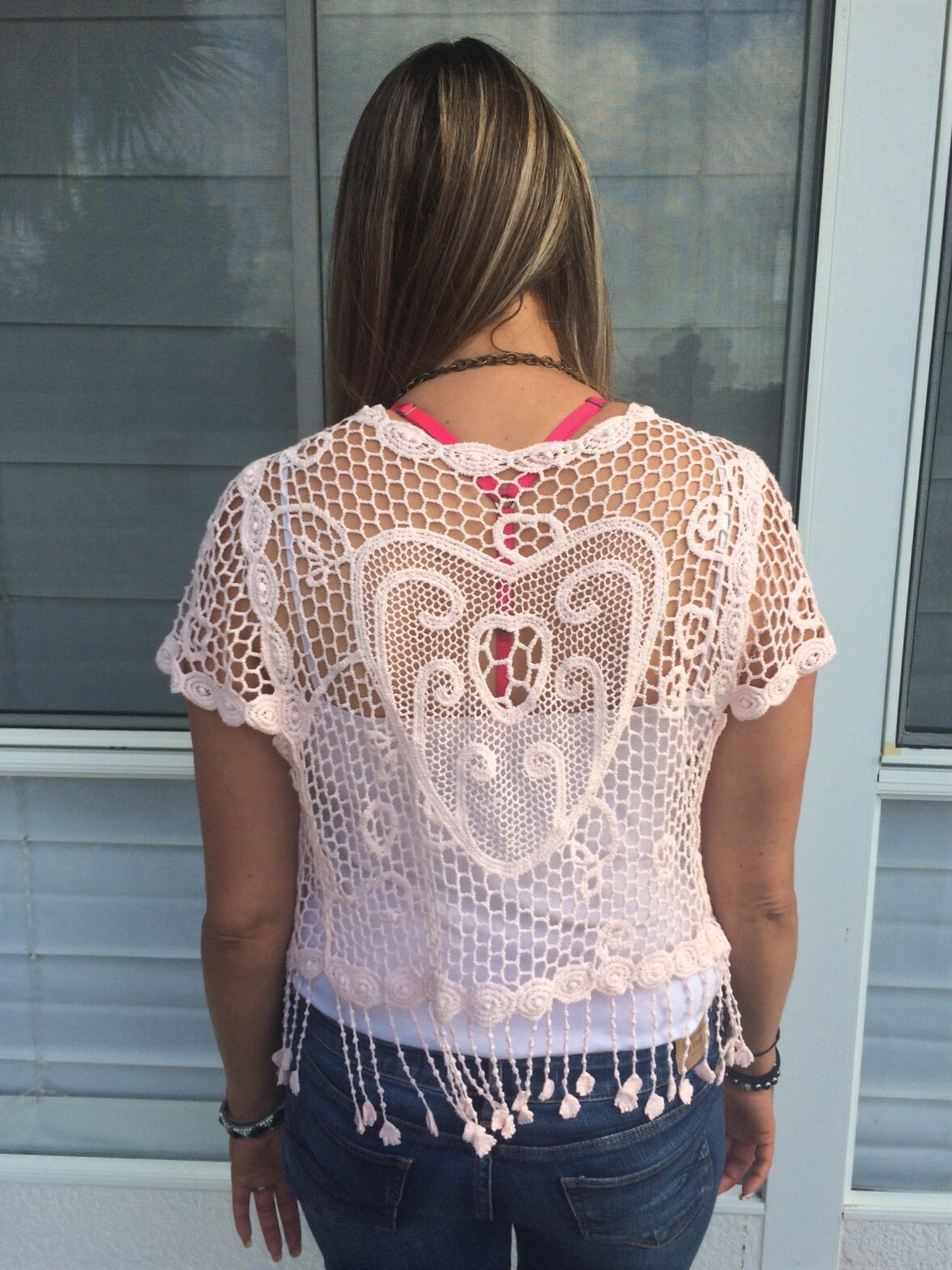Romantic Pink Crochet Heart Top With Fringes - Etsy