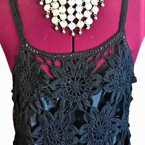 Free People Black Crochet Dress with Matching Black Slip Size: Medium image 1
