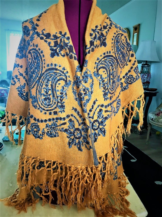 Yellow Color Poncho, Poncho with Fringes, Warm Pon