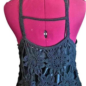 Free People Black Crochet Dress with Matching Black Slip Size: Medium image 2