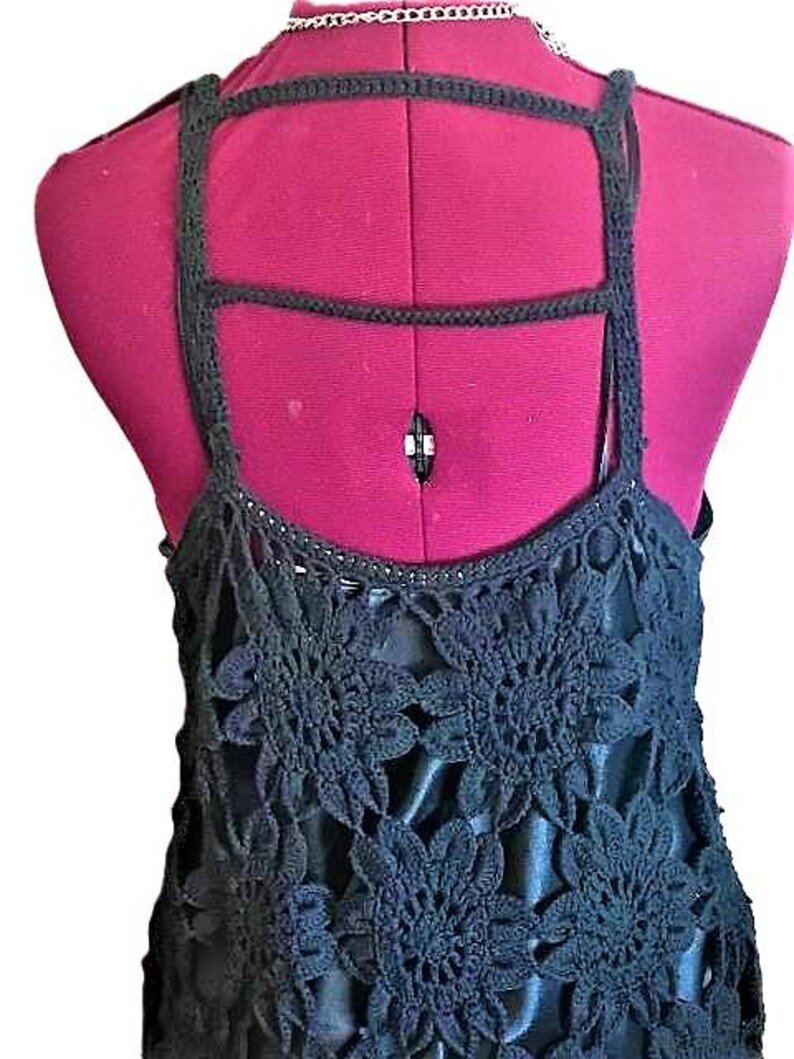 Free People Black Crochet Dress with Matching Black Slip Size: Medium image 2